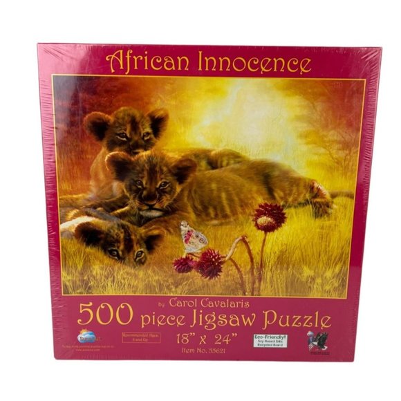 SunsOut 500 piece Jigsaw Puzzle, African Innocence NEW SEALED Gift 18x24 Lions - Picture 1 of 14